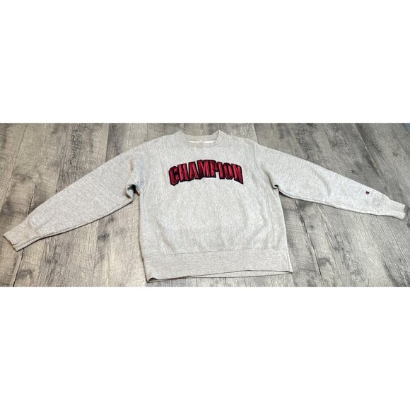 Vintage Champion Sweatshirt Mens Medium Gray Reverse Weave Crewneck Red Logo 90s - Picture 1 of 12